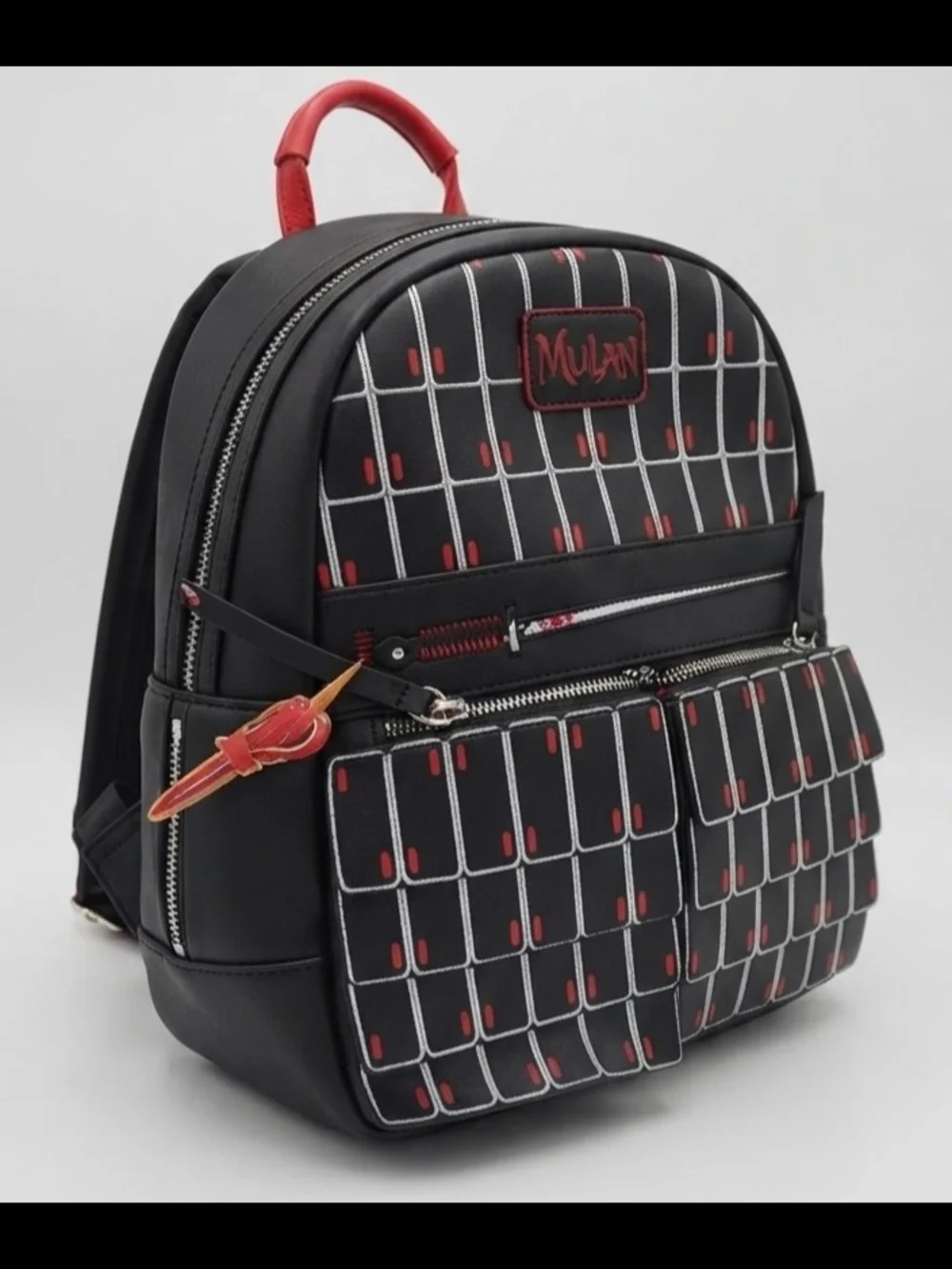 Loungefly Black and Red Mulan Mini Backpack